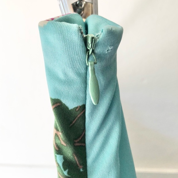 Vtg Emanuel Ungaro Floral Flower Butterfly Print Turquoise Viscose Midi Skirt 46 - Picture 9 of 17